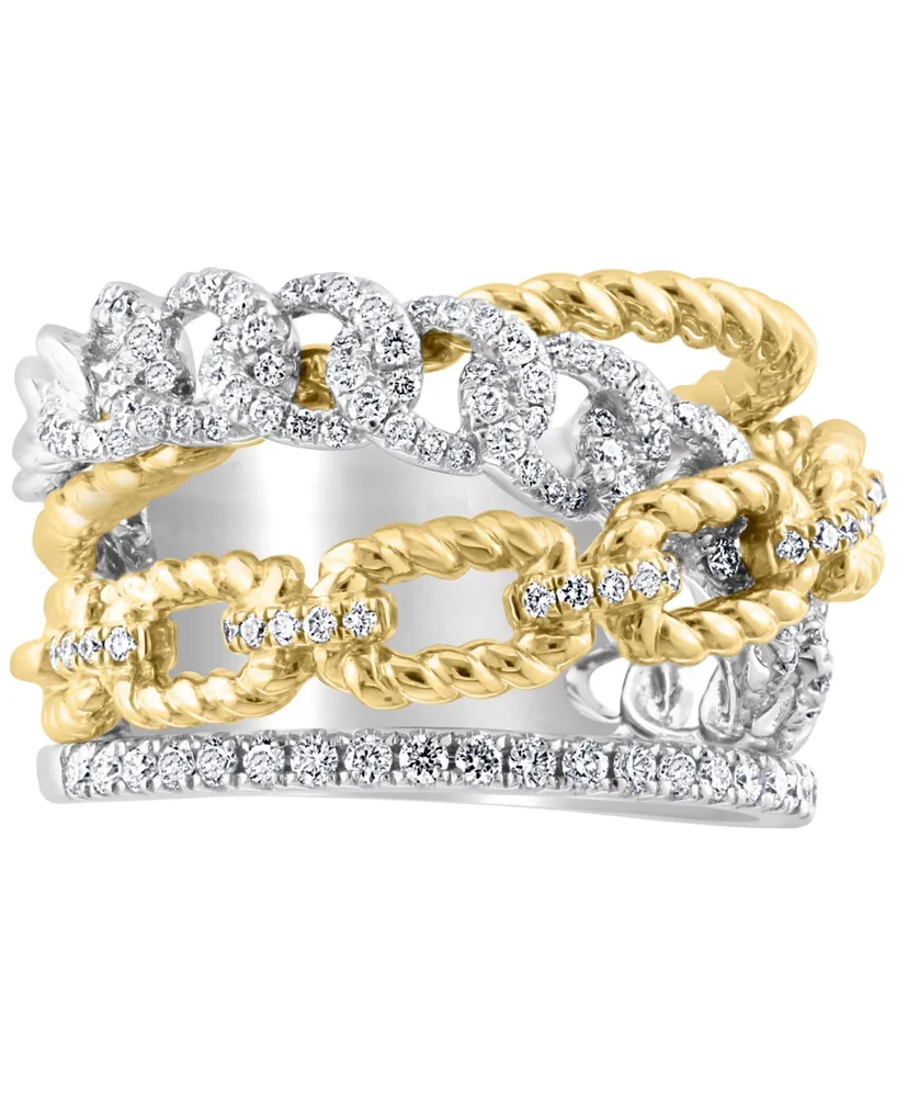 Effy Diamond & Rope Chain Openwork Statement Ring (5/8 ct. t.w.) in 14k White and Yellow Gold