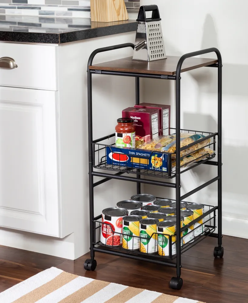 Honey Can Do 3-Tier Slim Rolling Cart with Metal Basket Drawers