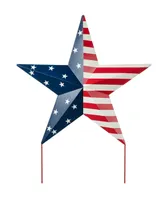 Glitzhome Metal Patriotic Star Yardstake or Wall Decor Kd, Two Function, 30.75"