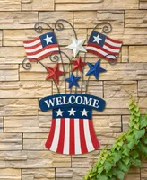 Glitzhome Wooden and Metal Patriotic Flags Yard Stake or Wall Decor Kd, Two Function, 30.25"