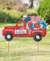 Glitzhome Metal Patriotic or Americana Truck Yard Stake or Wall Decor Kd, Two Function, 23.5"