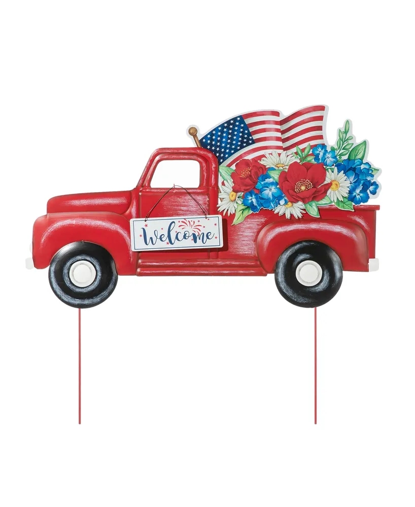 Glitzhome Metal Patriotic or Americana Truck Yard Stake or Wall Decor Kd, Two Function, 23.5"