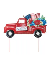 Glitzhome Metal Patriotic or Americana Truck Yard Stake or Wall Decor Kd, Two Function, 23.5"