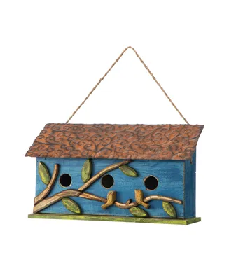 Glitzhome 15.75" Oversized Washed Distressed Cottage Birdhouse with 3D Tree and Bird