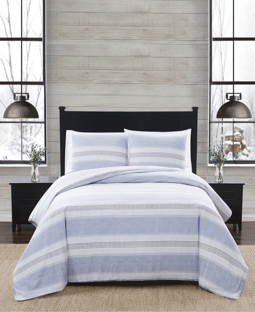 London Fog Stripe Piece Flannel Duvet Cover Set