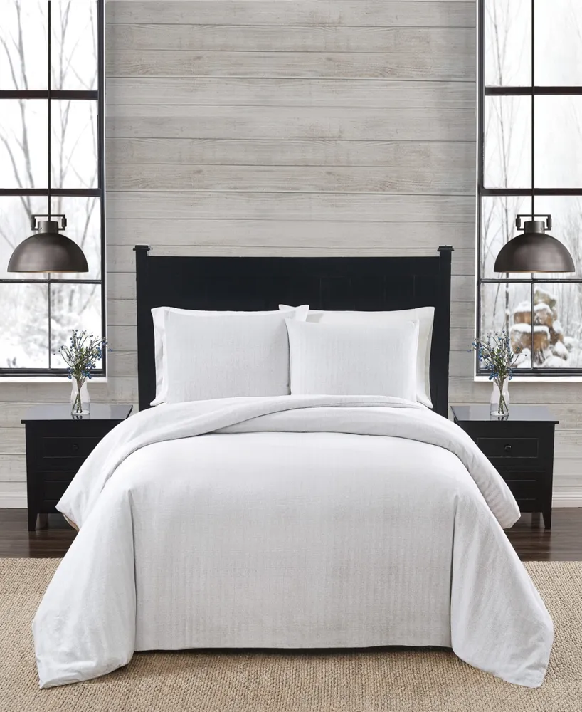 London Fog Herringbone 3 Piece Flannel Duvet Cover Set