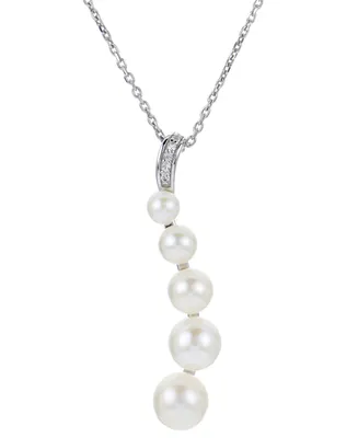 Cultured Freshwater Pearl (3-1/2 - 7-1/2mm) & White Topaz Graduated (1/4 ct. t.w.) Pendant Necklace in Sterling Silver, 16" + 2" extender