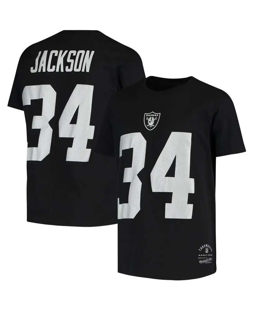 Big Boys Mitchell & Ness Bo Jackson Black Las Vegas Raiders Retired Retro Player Name and Number T-shirt