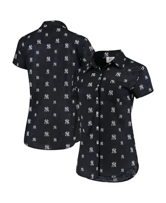 Women's Foco Navy New York Yankees Floral Button Up Shirt