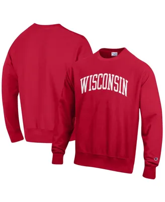 Men's Champion Red Wisconsin Badgers Arch Reverse Weave Pullover Sweatshirt