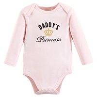 Hudson Baby Baby Girls Cotton Long-Sleeve Bodysuits, Daddys Princess, 3-Pack