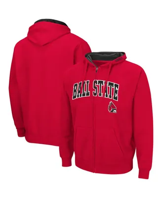 Men's Colosseum Cardinal Ball State Cardinals Arch & Logo 3.0 Full-Zip Hoodie