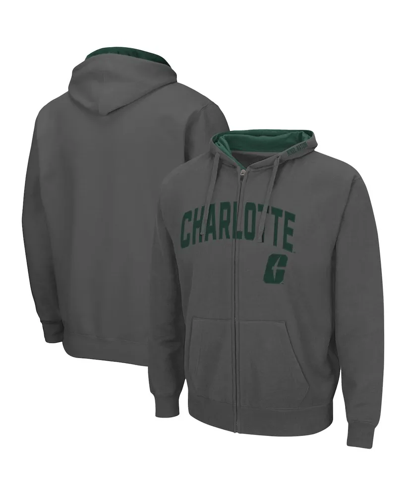 Men's Colosseum Charcoal Charlotte 49ers Arch Logo 3.0 Full-Zip Hoodie