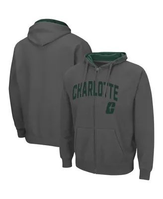 Men's Colosseum Charcoal Charlotte 49ers Arch Logo 3.0 Full-Zip Hoodie