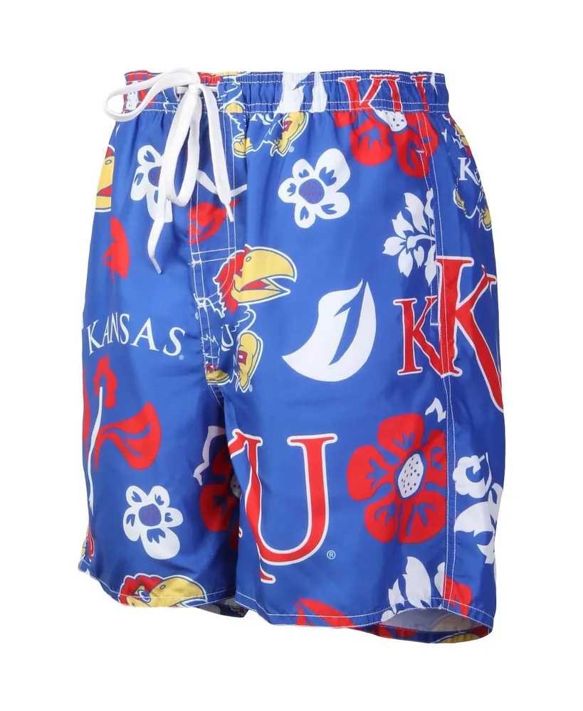 Men's Wes & Willy Royal Kansas Jayhawks Floral Volley Logo Swim Trunks