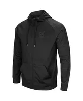 Men's Colosseum Black Navy Midshipmen Blackout 3.0 Tonal Raglan Full-Zip Hoodie