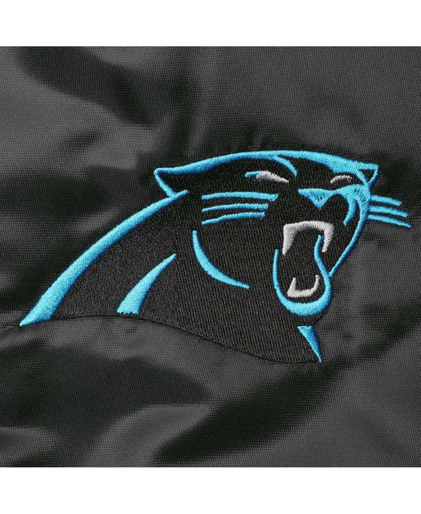 Men's Starter Black Carolina Panthers Locker Room Satin Varsity Full-Snap Jacket