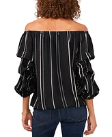 Vince Camuto Women's Striped Off The Shoulder Bubble Sleeve Tie Front Blouse