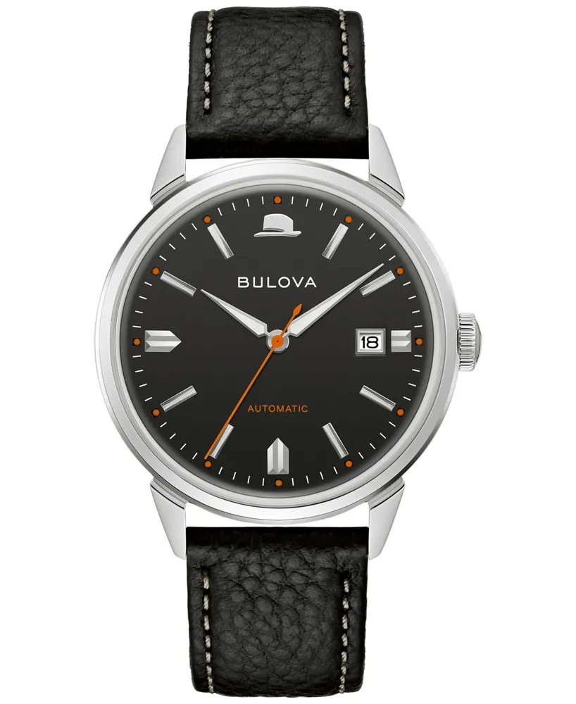 Bulova Men's Frank Sinatra Summer Wind Automatic Black Leather Strap Watch 40mm