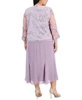 Alex Evenings Plus Size A-Line Dress With Lace Mock Jacket