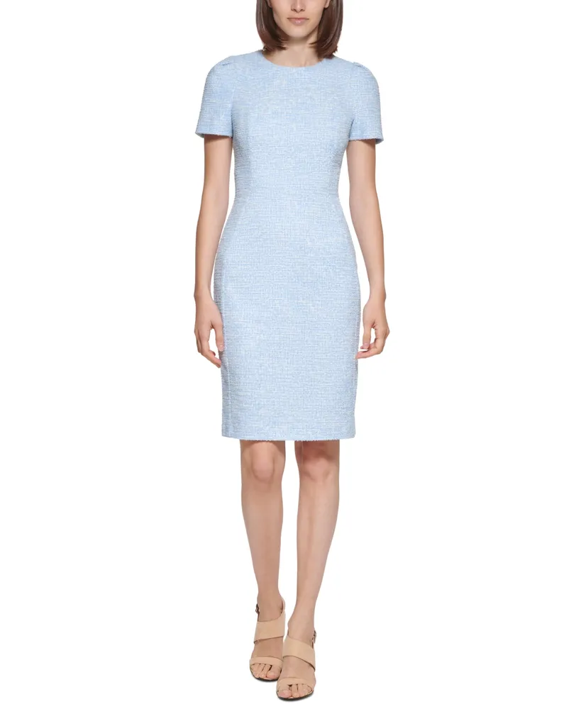 Calvin Klein Petite Tweed Sheath Crewneck Dress