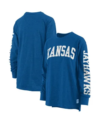 Women's Pressbox Heathered Royal Kansas Jayhawks Two-Hit Canyon Long Sleeve T-shirt