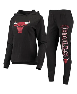 Women's Concepts Sport Heathered Black Chicago Bulls Hoodie and Pants Sleep Set