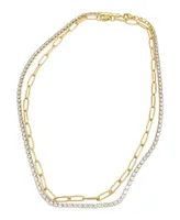 Adornia Paper Clip Chain and Tennis Necklace Set