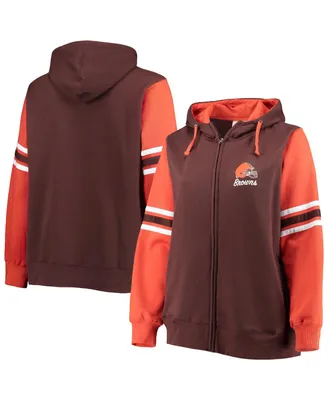 Women's Fanatics Brown, Orange Cleveland Browns Plus Size Primary Logo Script Full-Zip Hoodie