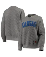 Women's Pressbox Heathered Gray Kansas Jayhawks Moose Applique Quilted Crewneck Sweatshirt