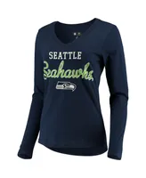 Women's G-iii 4Her by Carl Banks College Navy Seattle Seahawks Post Season Long Sleeve V-Neck T-shirt