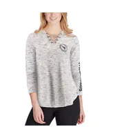 Women's Pressbox Gray West Virginia Mountaineers Space Dye Lace-Up V-Neck Long Sleeve T-shirt