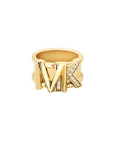 Michael Kors Women's Faceted Mk Band Ring 14K Gold Plated Brass with Clear Stones