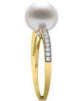 Belle de Mer Cultured Freshwater Pearl (8mm) & Diamond (1/10 ct. t.w.) Crisscross Ring in 14k White Gold, Created for Macy's