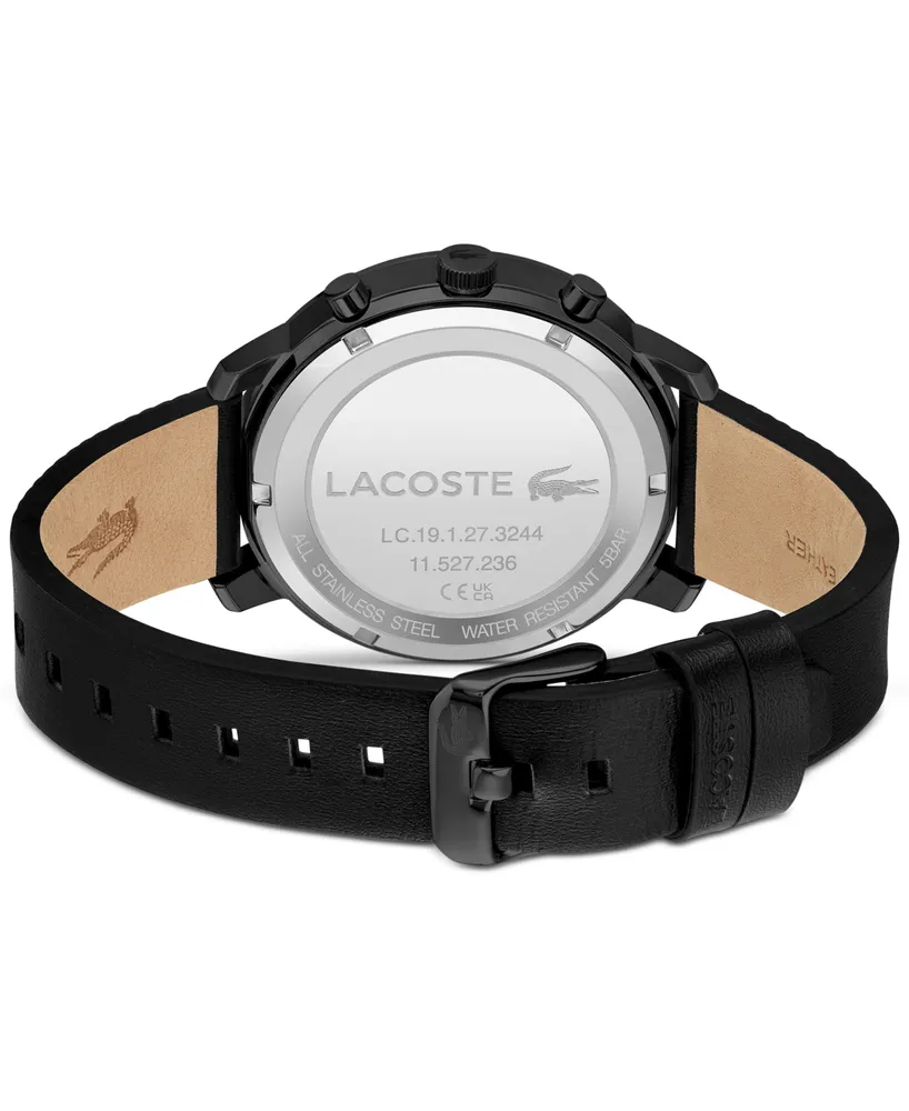 Lacoste Men's Replay Black Leather Strap Watch 44mm