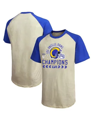 Men's Majestic Threads Cream, Royal Los Angeles Rams 2021 Nfc Champions Raglan T-shirt