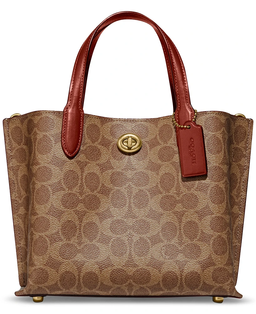 Coach Signature Coated Canvas Willow Tote 24 with Convertible Straps