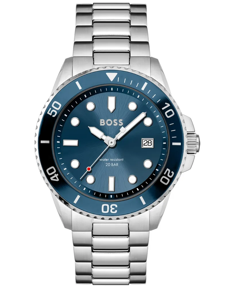 Hugo Boss Men's Ace Silver-Tone Stainless Steel Bracelet Watch 43mm