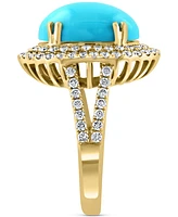 Effy Turquoise & Diamond (1 ct. t.w.) Oval Halo Ring in 14k Gold