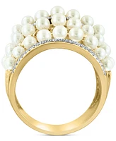 Effy Cultured Freshwater Pearl (4mm) & Diamond (3/8 ct. t.w.) Multirow Statement Ring in 14k Gold