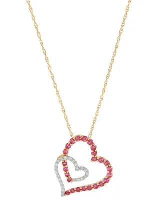 Ruby (5/8 ct. tw.) & Diamond (1/10 ct.tw.) Double Heart 18" Pendant Necklace in 14k Gold