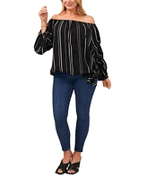 Vince Camuto Plus Striped Off The Shoulder Bubble Sleeve Tie Front Blouse