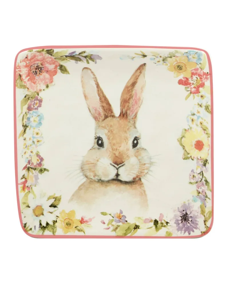 Certified International Easter Garden 6" Assorted Square Canape Plates, Set of 4