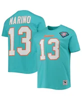 Men's Mitchell & Ness Dan Marino Aqua Miami Dolphins Retired Player Logo Name and Number T-shirt