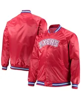 Men's Mitchell & Ness Red Philadelphia 76Ers Big and Tall Hardwood Classics Raglan Satin Full-Snap Jacket