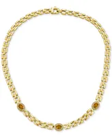 Citrine (1-1/5 ct. t.w.) & White Topaz (1/20 ct. t.w.) Panther Link 17" Statement Necklace in 14k Gold-Plated Sterling Silver
