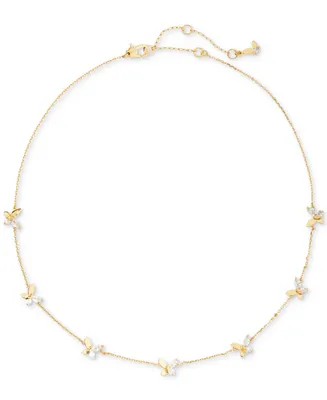 Kate Spade New York Gold-Tone Crystal Social Butterfly Station Necklace, 17" + 3" extender