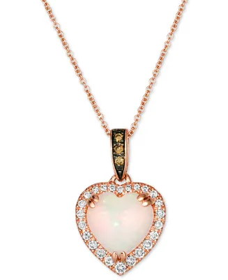 Le Vian Chocolatier Neopolitan Opal (1-7/8 ct. t.w.) & Diamond (1/4 ct. t.w.) Heart Pendant Necklace in 14k Rose Gold, 18" + 2" extender