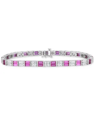 Lab-Grown Ruby (4-3/8 ct. t.w.) & Lab-Grown White Sapphire (3-1/3 ct. t.w.) Tennis Bracelet in Sterling Silver (Also in Lab-Grown Blue Sapphire)