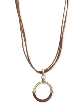 Lauren Ralph Lauren Leather-Wrapped Ring Multi-Cord Pendant Necklace, 16" + 3" extender
